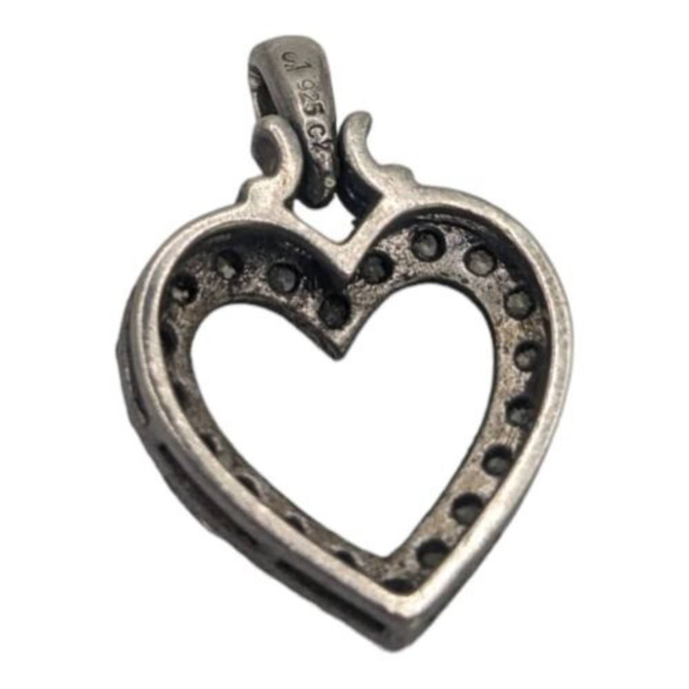 Vintage 925 Sterling Silver C Z Open Heart Pendant Only Cubic Zirconia Love - Picture 5 of 5